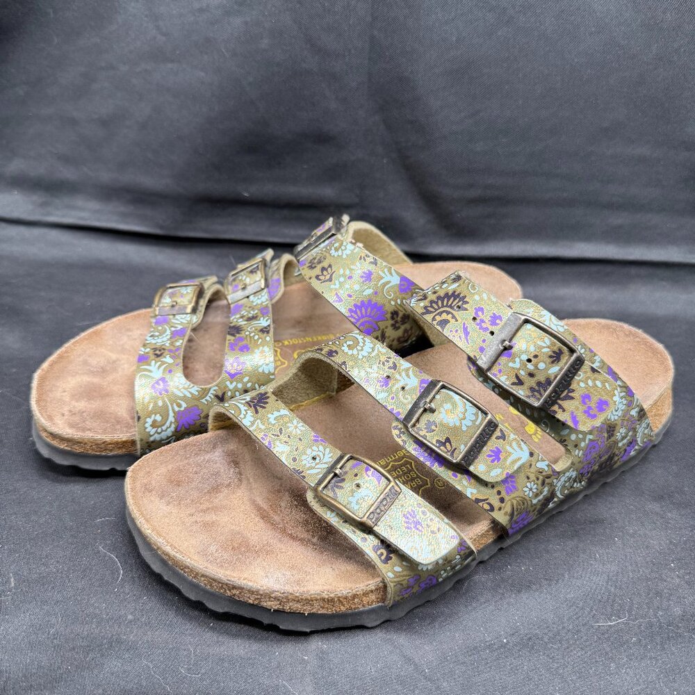 Papillio Birkenstock  Florida Magical Flow Green, Purple & Gold  3 Strap 37(6.5)